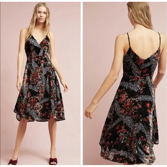 Anthropologie Black and Red Patterned Midi Dress - Picture 10 of 10